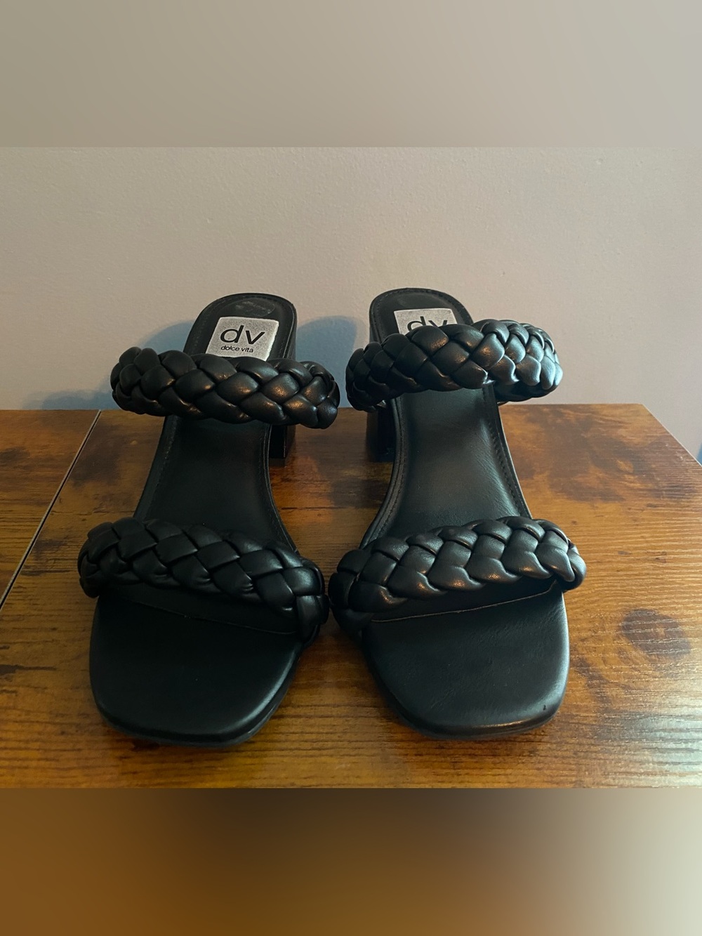 DV by Dolce Vita Black Braided Strap Block Heel Sandals